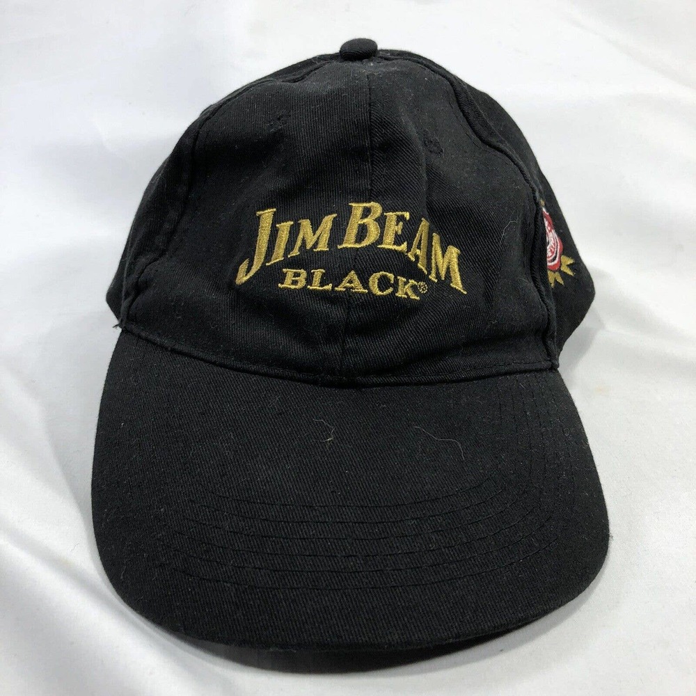 JIM BEAM Bourbon Cap Hat Black Whiskey Adjustable One Size Fits Crooked Brim